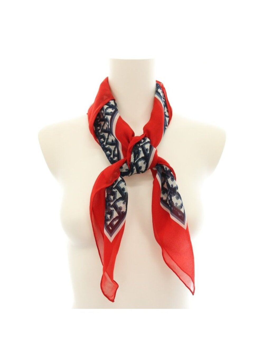Dior Scarf Trotter Pattern All Over Red Navy White YT - Picture 5 of 6